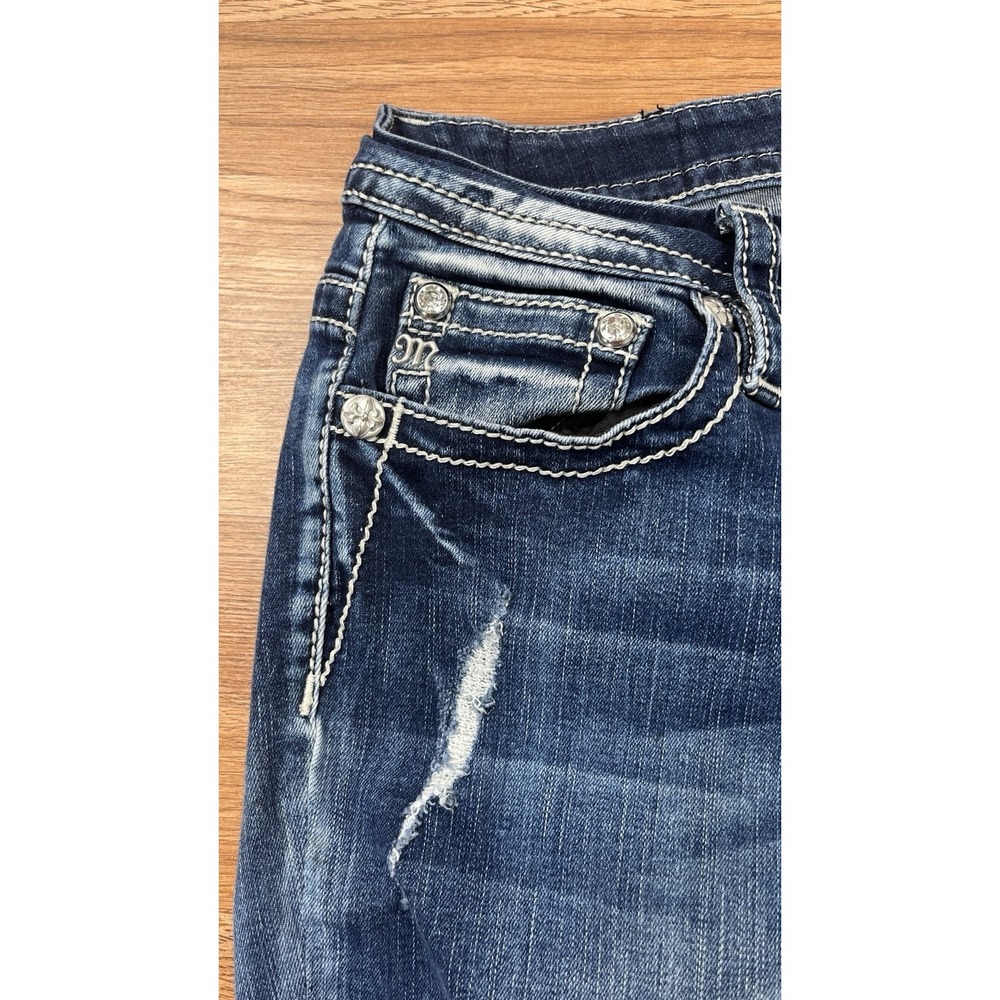 Miss Me Curvy Crop Denim Jeans Size 31 Distressed Leopard Blingy Pockets - Picture 6 of 13